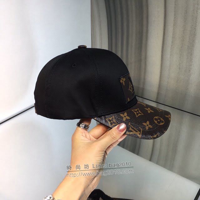 LV新品男士帽子 路易威登真皮壓花拼接鴨舌帽棒球帽  mm1523